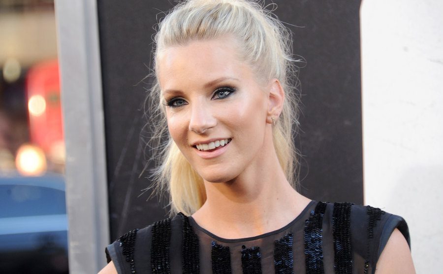 Heather Morris wearing a black dress at the premiere of War Dogs.