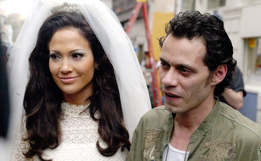 Jennifer Lopez and Marc Anthony on the movie set.