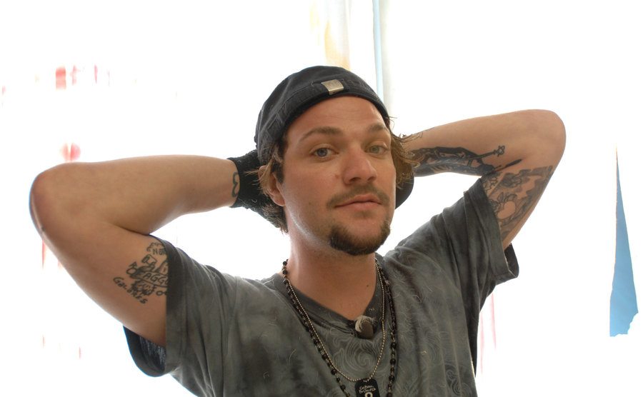 Bam Margera posing at the Fusion Studios in Pennsylvania. 