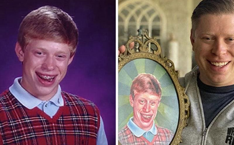 The yearbook photo of Kyle Craven / Current Kyle Craven poses holding his yearbook picture.