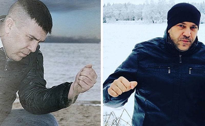 Vladimir Brest watches the sand sliding through his hand / Vladimir Brest holds ice in his fist.