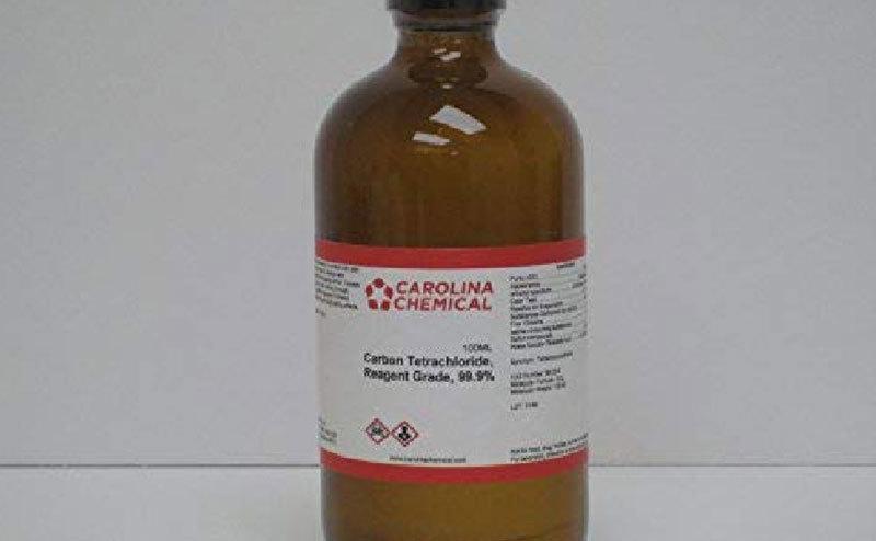 A view of a Carbon tetrachloride bottle.