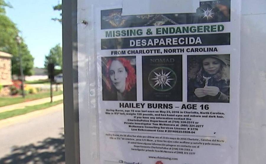 A photo of a missing poster for Hailey Burns.