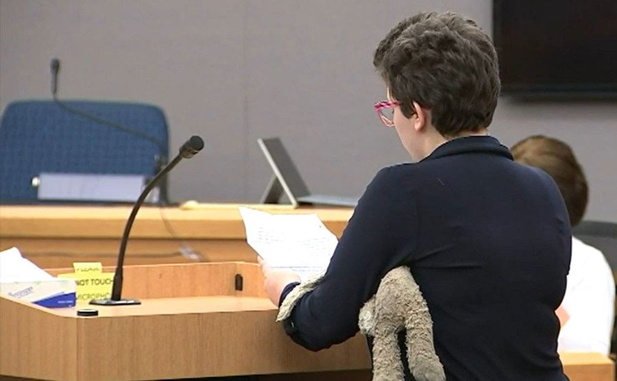 Hailey is reading her statement in court.