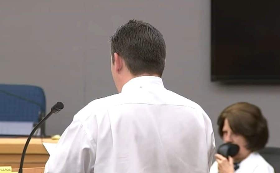 A video still from Tony Burns’s statement in court.