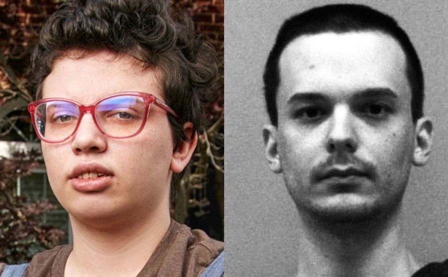 A portrait of Hailey Burns / A mugshot of Wysolovski.