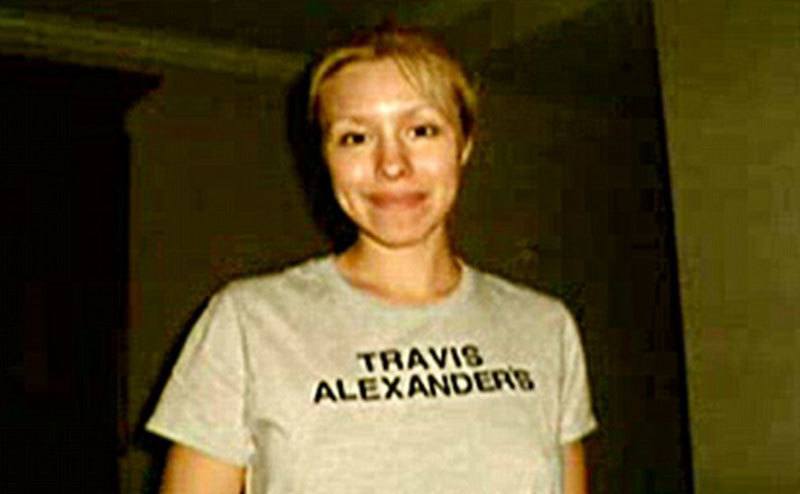 Arias wears a t-shirt that reads ‘’Travis Alexander’s.’’