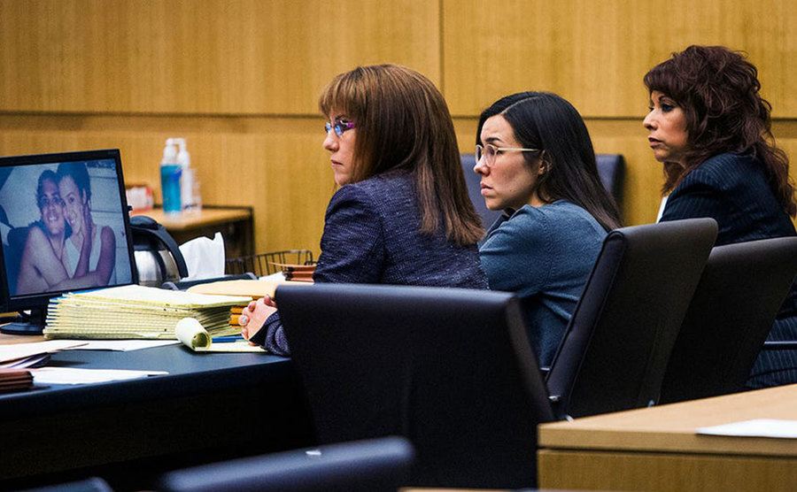 Jordi sits in court next to her attorneys.