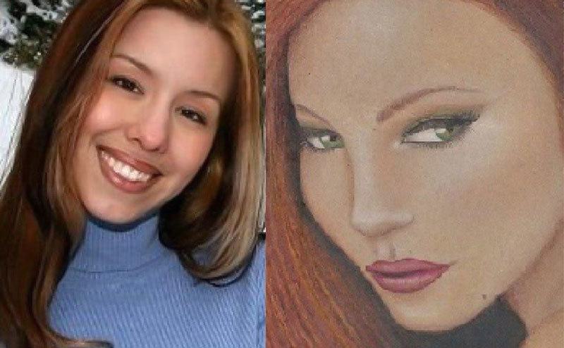 A portrait of Jodi Arias / A self-painted image of Jodi Arias.