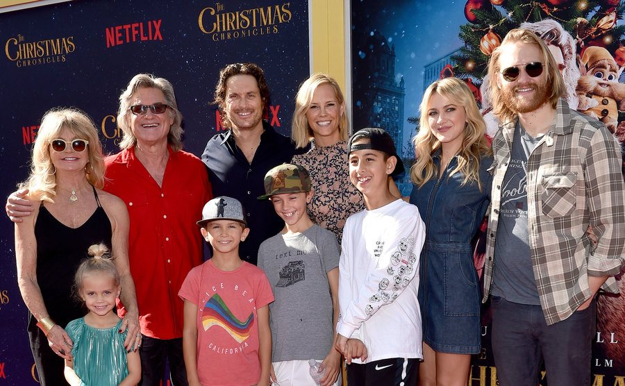 Goldie Hawn, Kurt Russell, Oliver Hudson, Erinn Bartlett, Meredith Hagner, Wyatt Russell, Rio Hudson, Bodhi Hawn Hudson, and Wilder Brooks Hudson attend a premiere.
