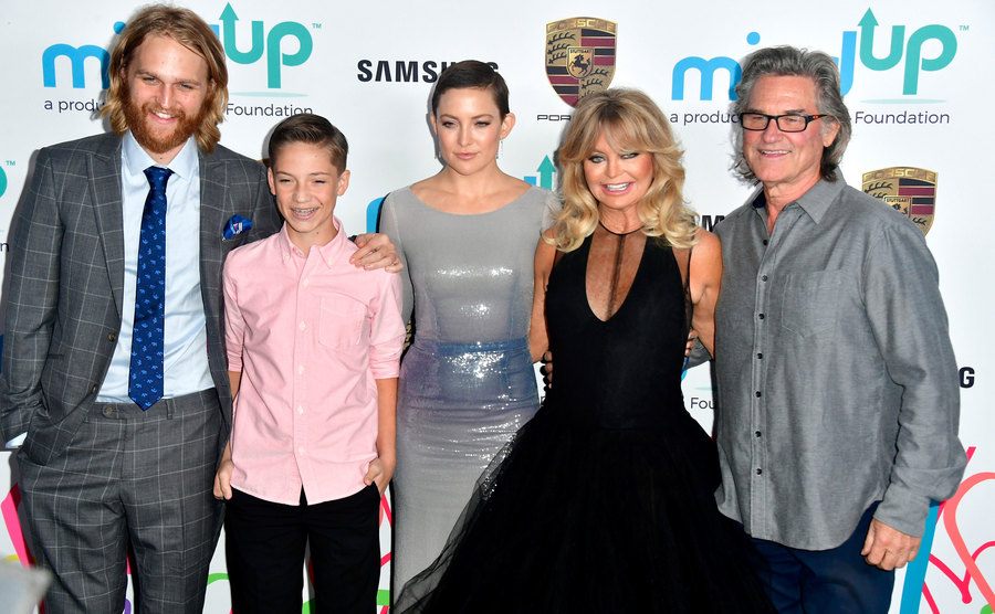 Wyatt Russell, Ryder Robinson, Kate Hudson, Goldie Hawn, and Kurt Russell attend an event.