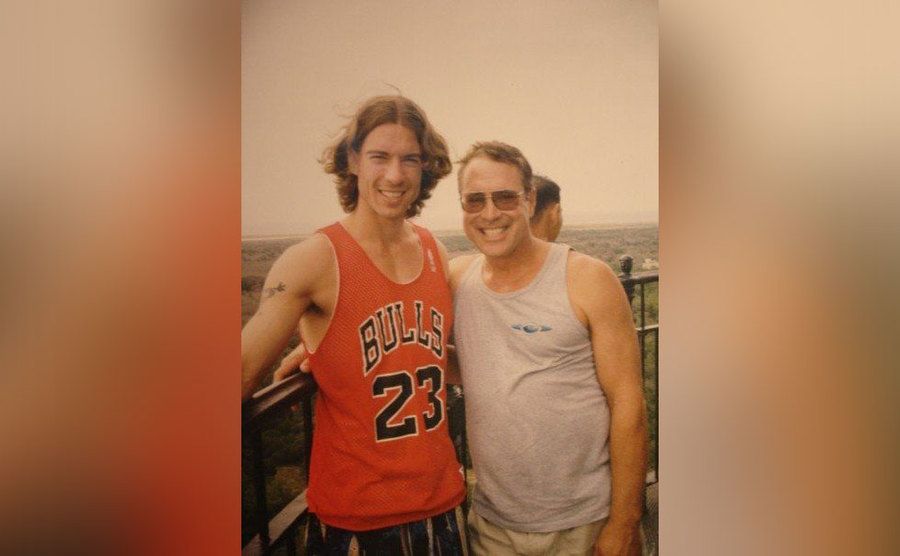 Brian and Derek Shaffer pose for a photo at an observation point.