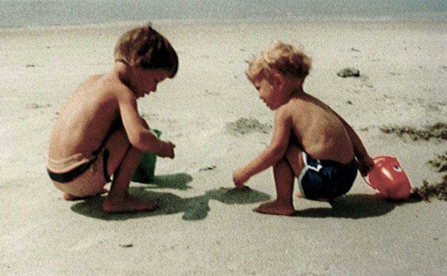 Brian and Derek Shafer play at the beach as little boys.