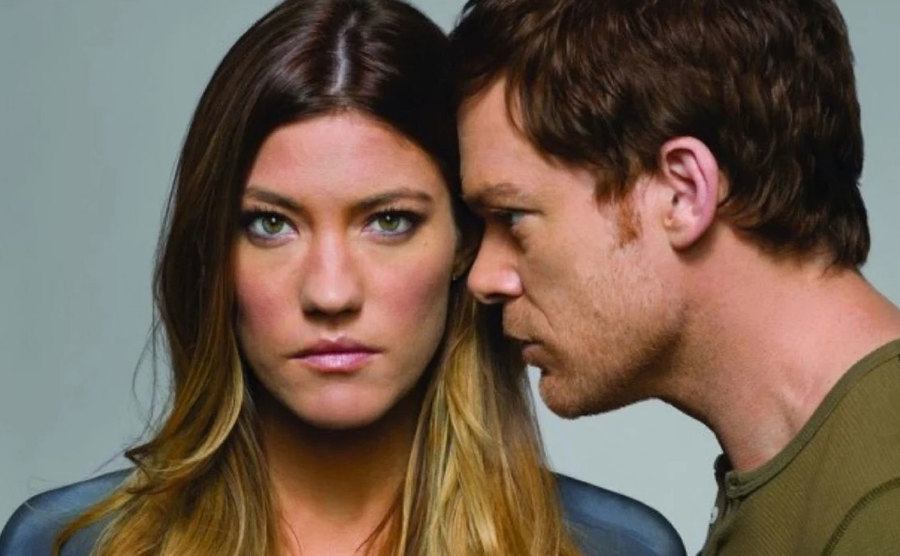 A portrait of Jennifer Carpenter and Michael C. Hall as Debra and Dexter.