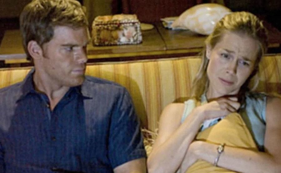 Julie Benz and Michael C. Hall during an episode from the series.