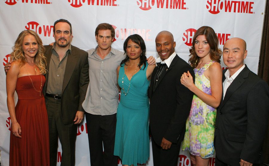 The cast of Dexter poses for the press.