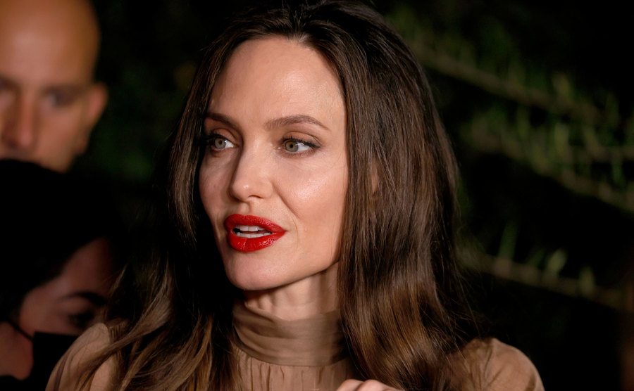 Angelina Jolie speaks to the press.