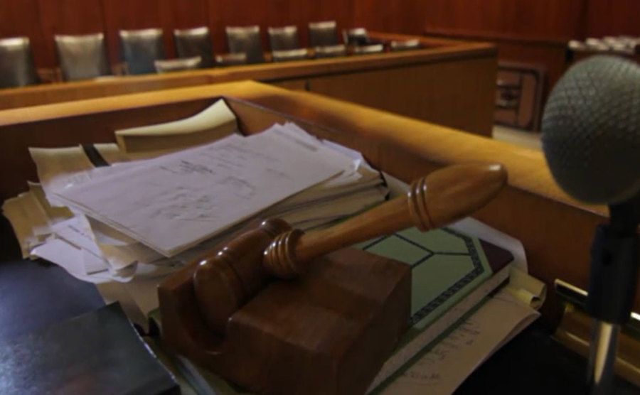 An image from an empty courtroom.