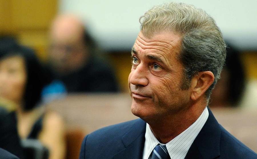 A photo of Mel Gibson in court.