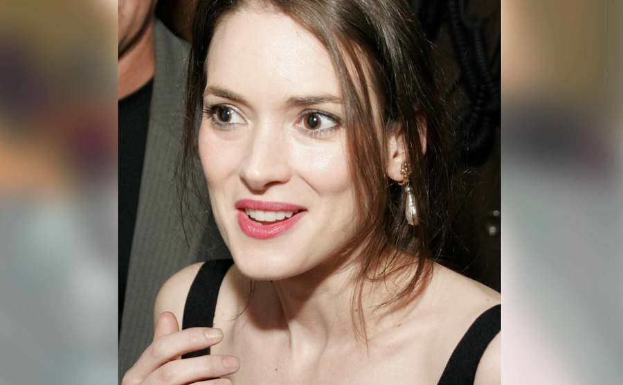 Winona Ryder talks to the press.