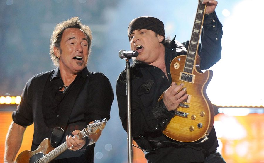 Bruce Springsteen and Steven Van Zandt of the E Street Band perform at Super Bowl XLIII.