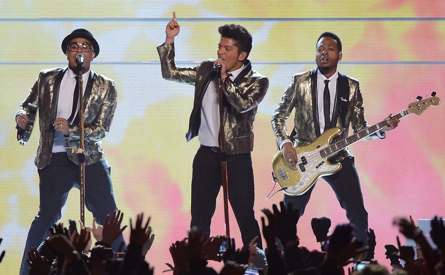 Bruno Mars performs during the Pepsi Super Bowl XLVIII Halftime Show.
