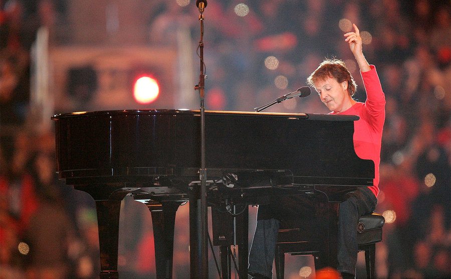 Paul McCartney performs at his piano during the Super Bowl XXXIX.