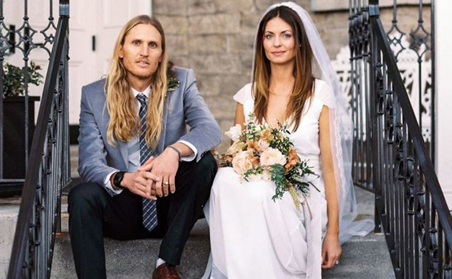 A photo of Apostol and Foulger on their wedding day.