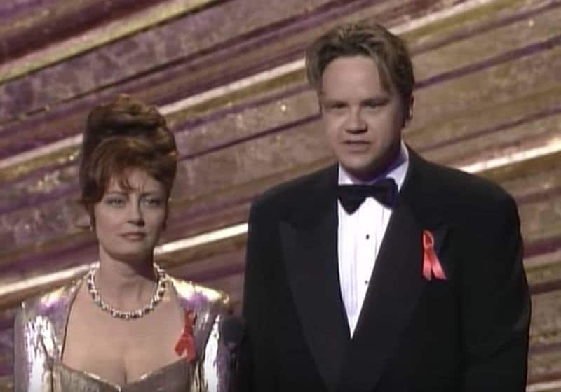 Susan Sarandon and Tim Robbins present on stage at The Oscars.