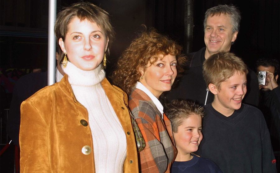 Susan Sarandon and Tim Robbins arrive at an event with their children.