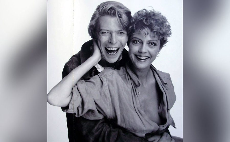 Sarandon and Bowie pose for a studio portrait.
