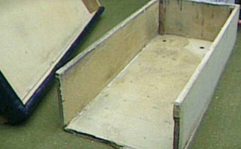 A photo of the coffin-shaped box where Colleen was held captive.