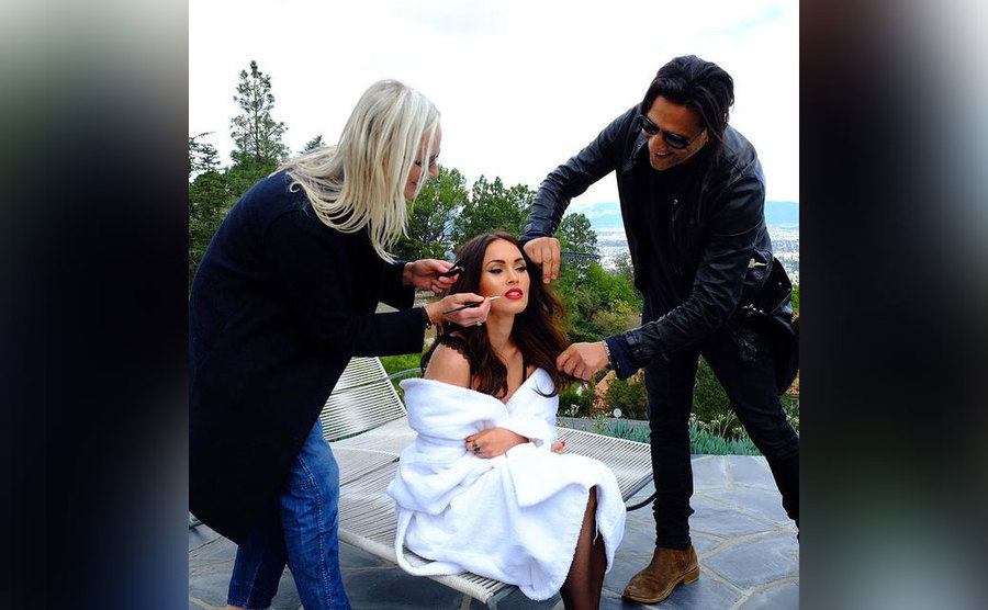 Megan Fox is getting prepped before a photo shoot.