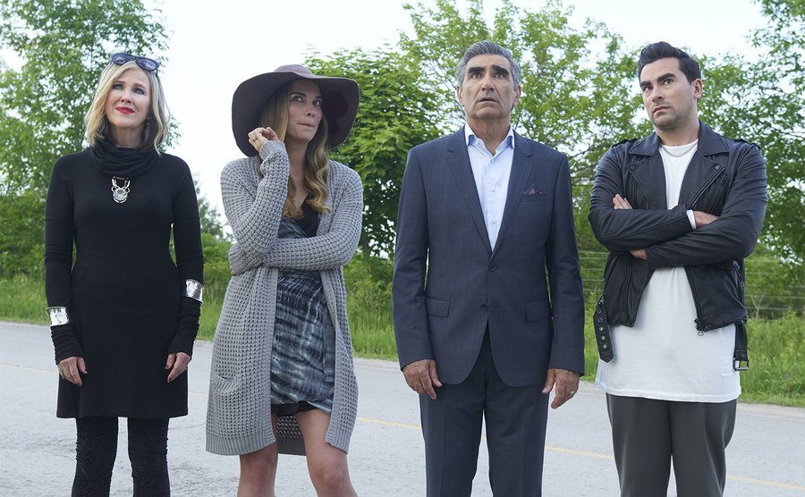 Catherine O’Hara, Annie Murphy, Eugene Levy, and Daniel Levy in a still from the show.