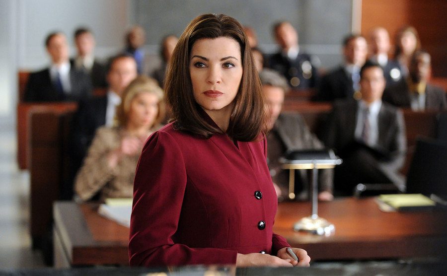 Julianna Margulies, as Alicia Florrick, stands in court.