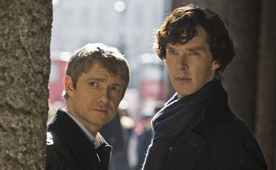 Benedict Cumberbatch and Martin Freeman, as Sherlock and Watson, in a still from the show.