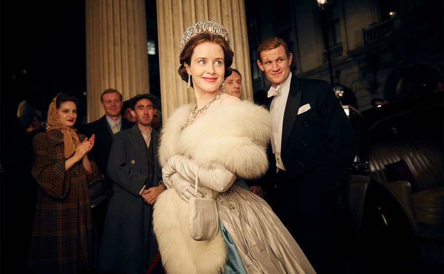 Clair Foy and Matt Smith, as Queen Elizabeth and Philip.