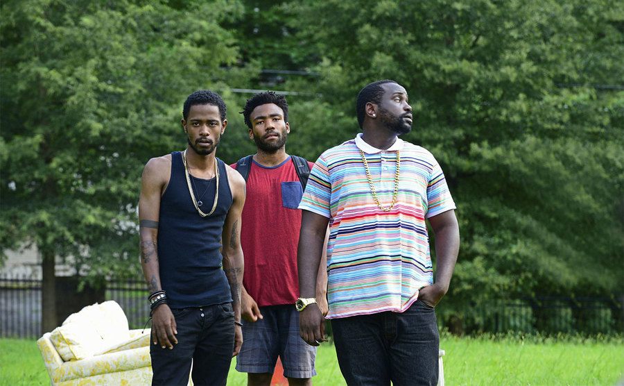 Lakeith Stanfield, Donald Glover, and Brian Tyree Henry in a scene from Atlanta.