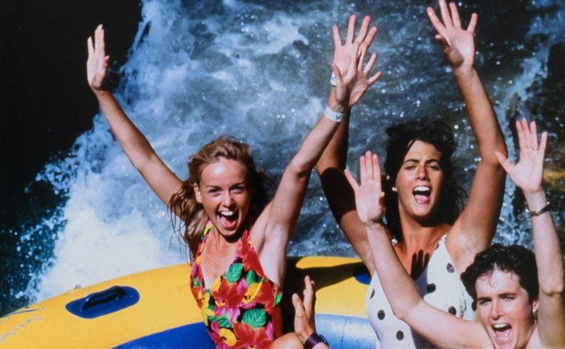 A promotional shot of girls on the bumper boats at Action Park.
