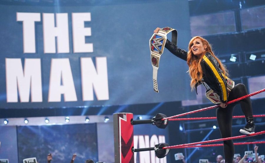 Becky Lynch celebrates being The Man.