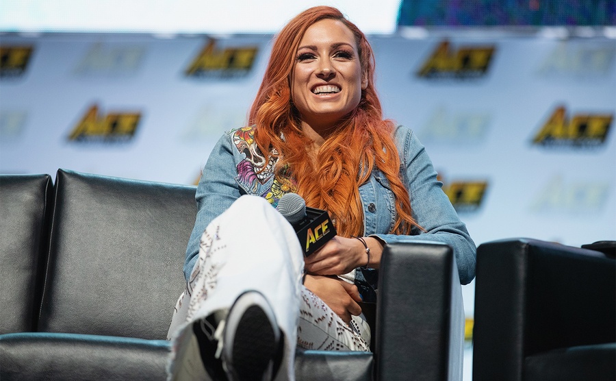 Becky Lynch speaks onstage during ACE Comic-Con.