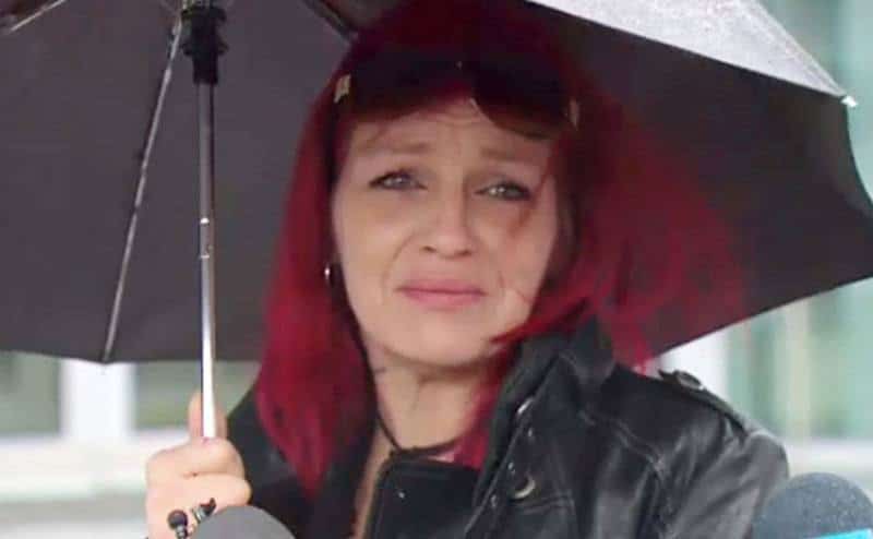 An image of Rori’s mom crying outside court.