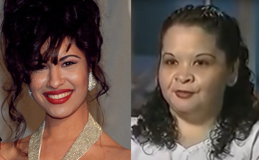 A portrait of Selena / A still of Yolanda Saldivar during an interview.