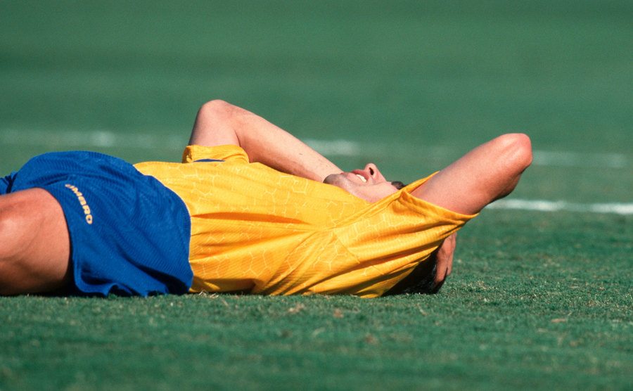 A photo of Andres Escobar’s reaction at the game.
