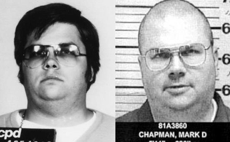 Mark Chapman’s mugshot at the time of the crime / Mark Chapman mugshot 18 years later.