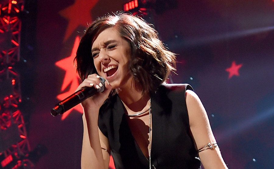 Christina Grimmie performs on stage.