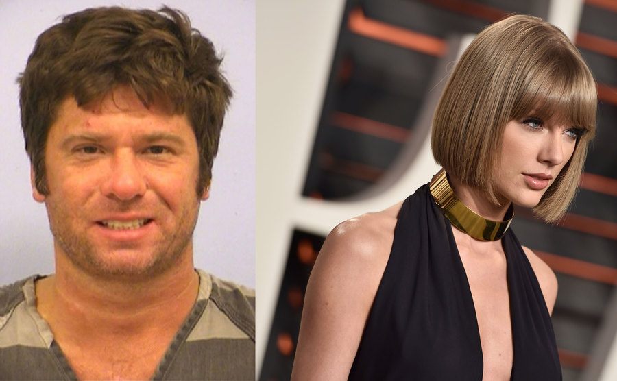 A mugshot of Frank Hoover / Taylor Swift poses for the press.