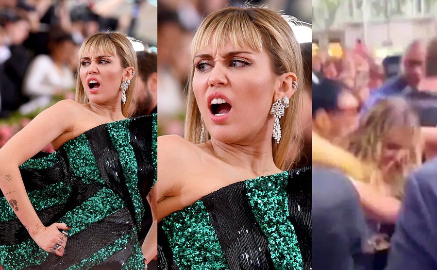 Miley Cyrus attends an event / Stills of Miley Cyrus’ fan nasty encounter.