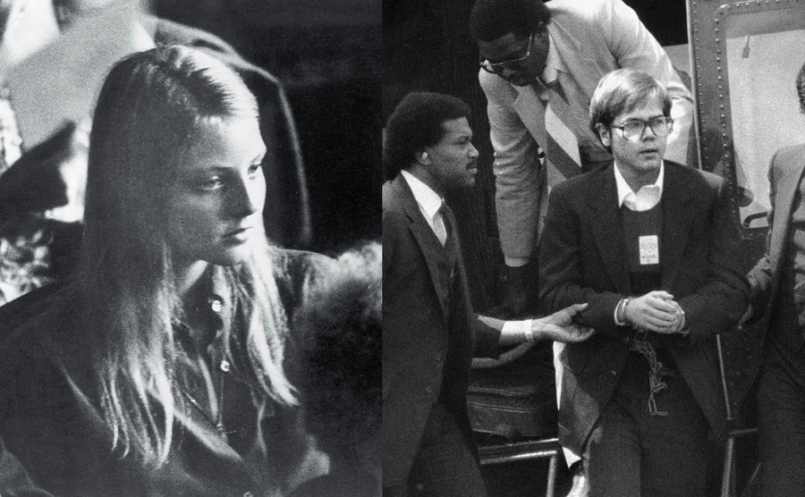 A dated photo of Jodie Foster / A picture of John W. Hinckley Jr’s arrest.