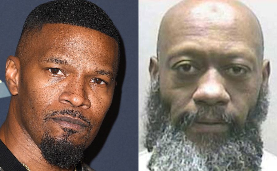A headshot of Jamie Foxx / A mugshot of Steven Taliver.